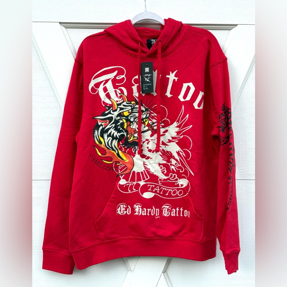 Ed Hardy Tattoo Hellcat Red Sweatshirt